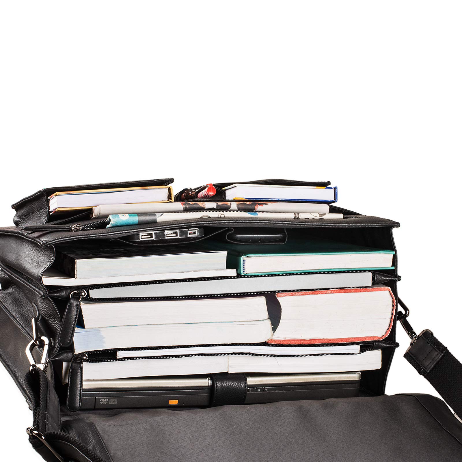 STILORD Marius Sac de Professeur d'Enseignant en Cuir Sac d'École Grand Porte-Documents d'affaires Épaule Compartiment pour PC Portable Couleur:Noir