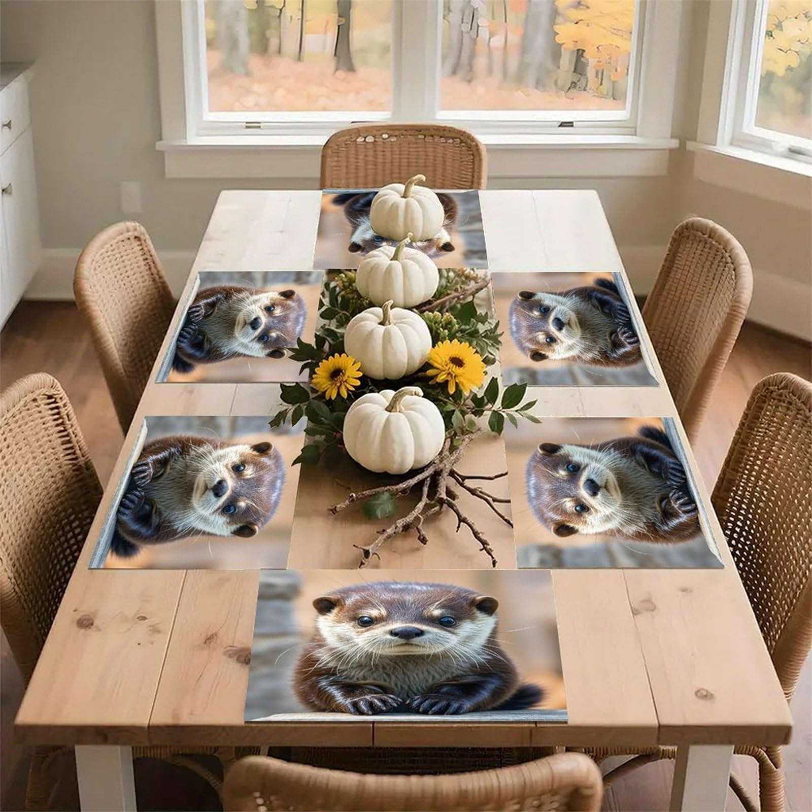 Cute Otter Placemats Flax Place Mats for Dining Table Rectangle Non-Slip Table Mats Heat Resistant Washable Placemat for Kitchen Home Decor Party Outdoor 12" X 18"