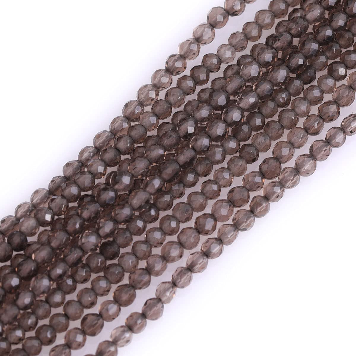 Gem-Inside 2mm Brown Smoky Quartz Natural Gemstone Faceted Round Semi Precious Loose Seed Beads for Jewellery Making 15" Strand