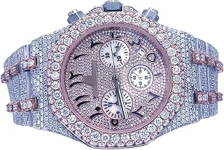 25 CT Moissanite Diamond Iced Out Watch Men's Fully Round Cut Diamond White Gold Watch