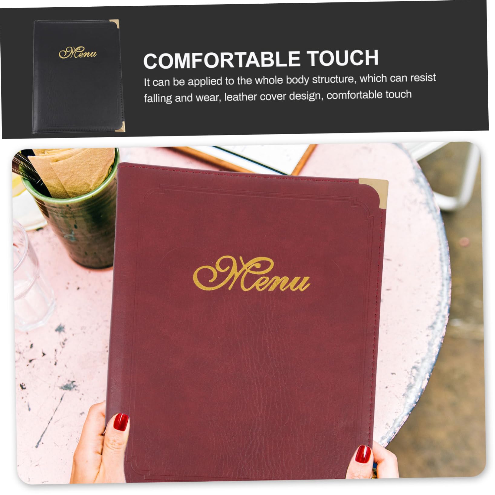 Carpeta de Menú para Restaurante Diseño Deslizante en Página Interior, Material Pu y Esquinas Redondeadas, Uso Fácil para Barra y Mostrador