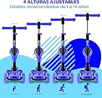 Vista 5 de Hurtle Patinete de 3 ruedas para niños, luces LED de ruedas, manubrio ajustable de inclinación para dirigir y asiento plegable, paseo sentado