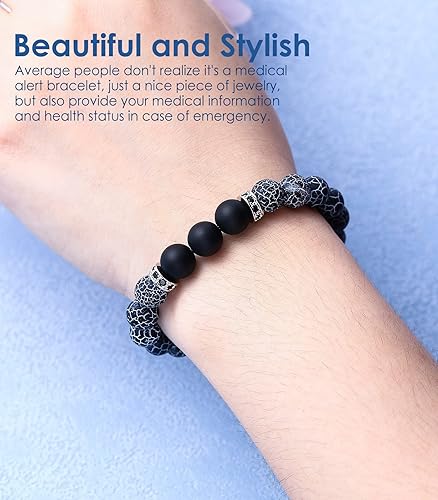 Miniatura 2 de Medical Alert Bracelets for Women Men Free Engraving Customizable Medical ID Bracelets Replaceable Beaded Chain Emergency Bracelet 5.5-9.0 Inches