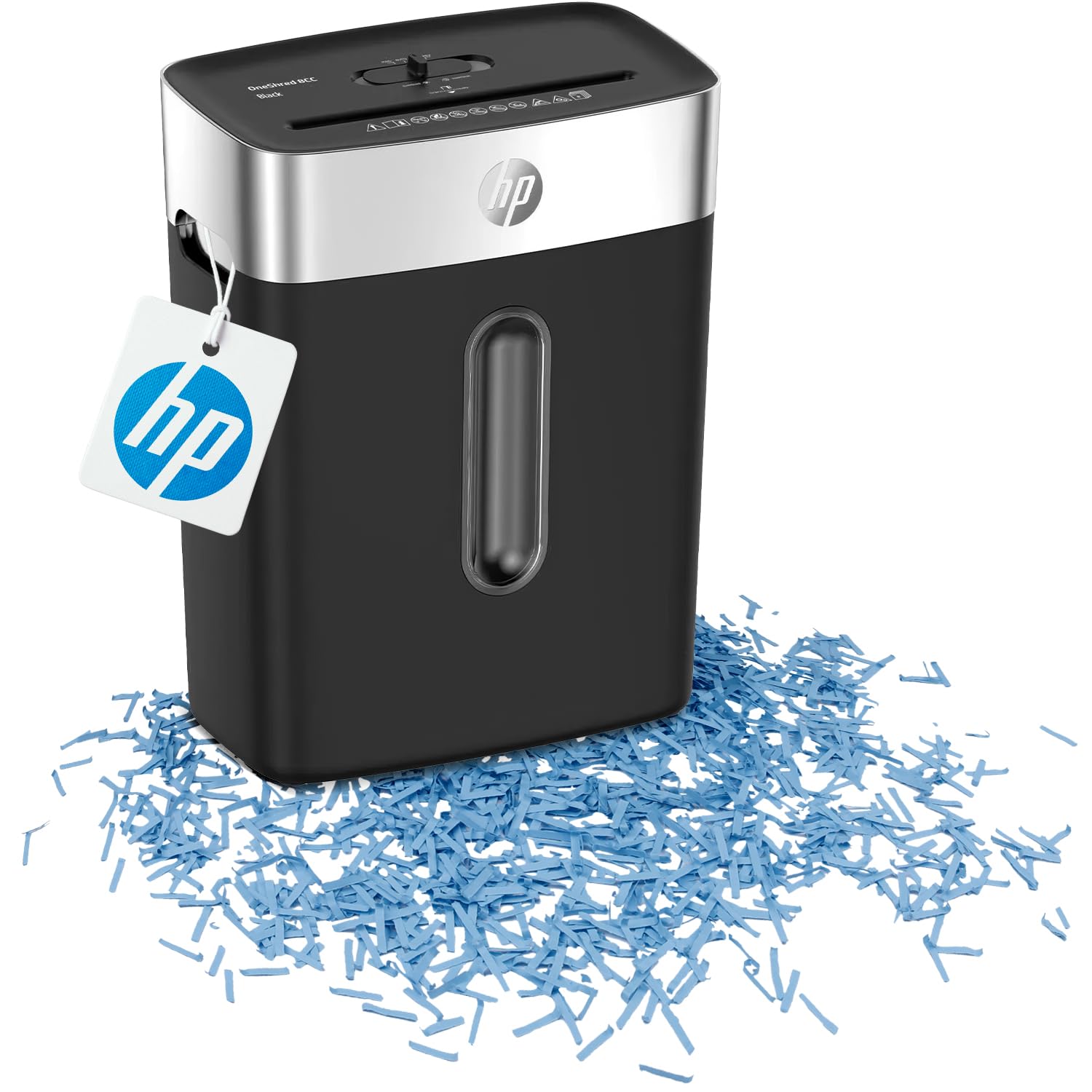 HP OneShred 8CC Black Paper Shredder Safety Level P-4 Cross Cut 8 Blades Black Silver