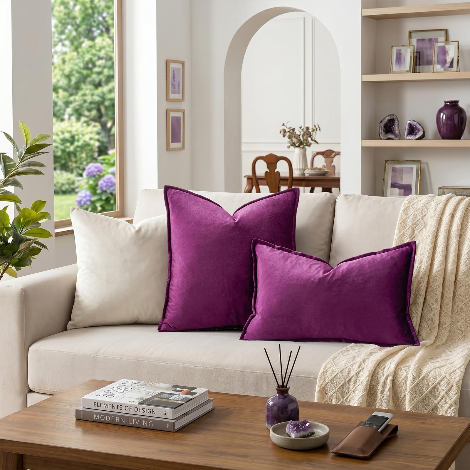 OMMATO Kissenbezug 40x40 cm Lila Kissenbezüge Samt dekorative Kissenhülle 2er Set Dekokissen für Sofa Schlafzimmer Wohnzimmer Auto Küche, Haushalt & Wohnen