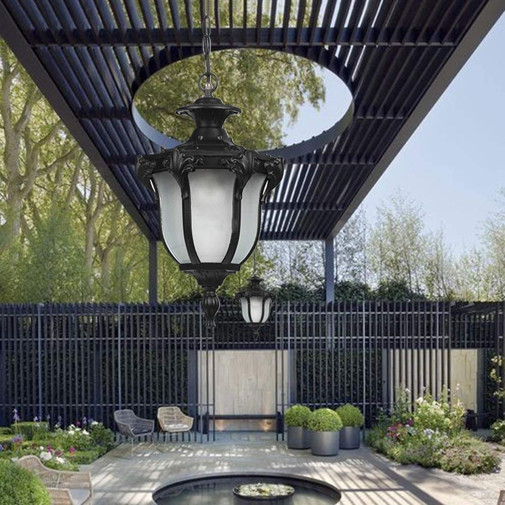 Lámpara colgante para exteriores Retro Black Industry Lámpara colgante a prueba de agua IP54 Lámpara colgante para exteriores Lámpara colgante ajustable en altura de vidrio de aluminio Jardín Balcón
