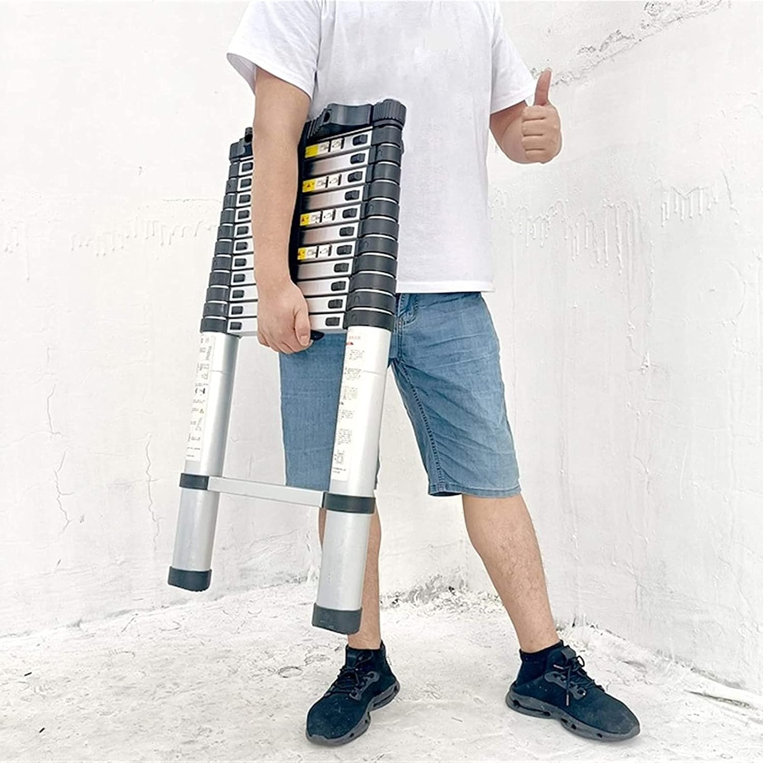 Ladderscopiladder with Stabilizer Bar 8M/7M/6M/5M/4M/3M/2M/1M Tall, Aluminum Extendableladder,For Climb Home Builders Attic Work Place Emergency Use, 330Lb Capacity/Metallic, Alumi/1.4M/4.6Ft