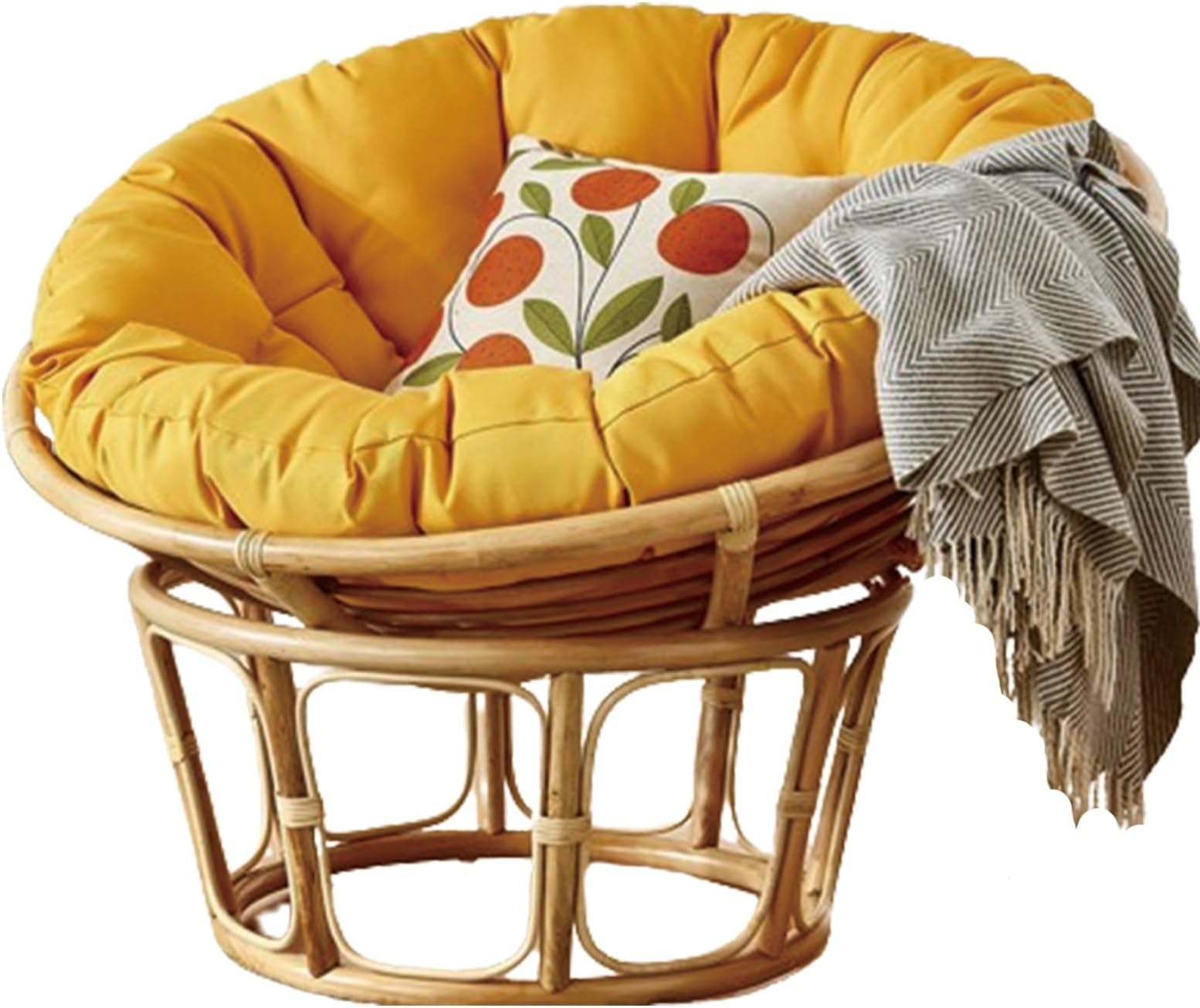 Garden Round Papasan Chair Cushion | Water Resistant Indoor Outdoor Hammock Rattan Swing Seat Pad | Comfy Tufted Patio Furniture Cushions | Hanging Egg Chair Pads