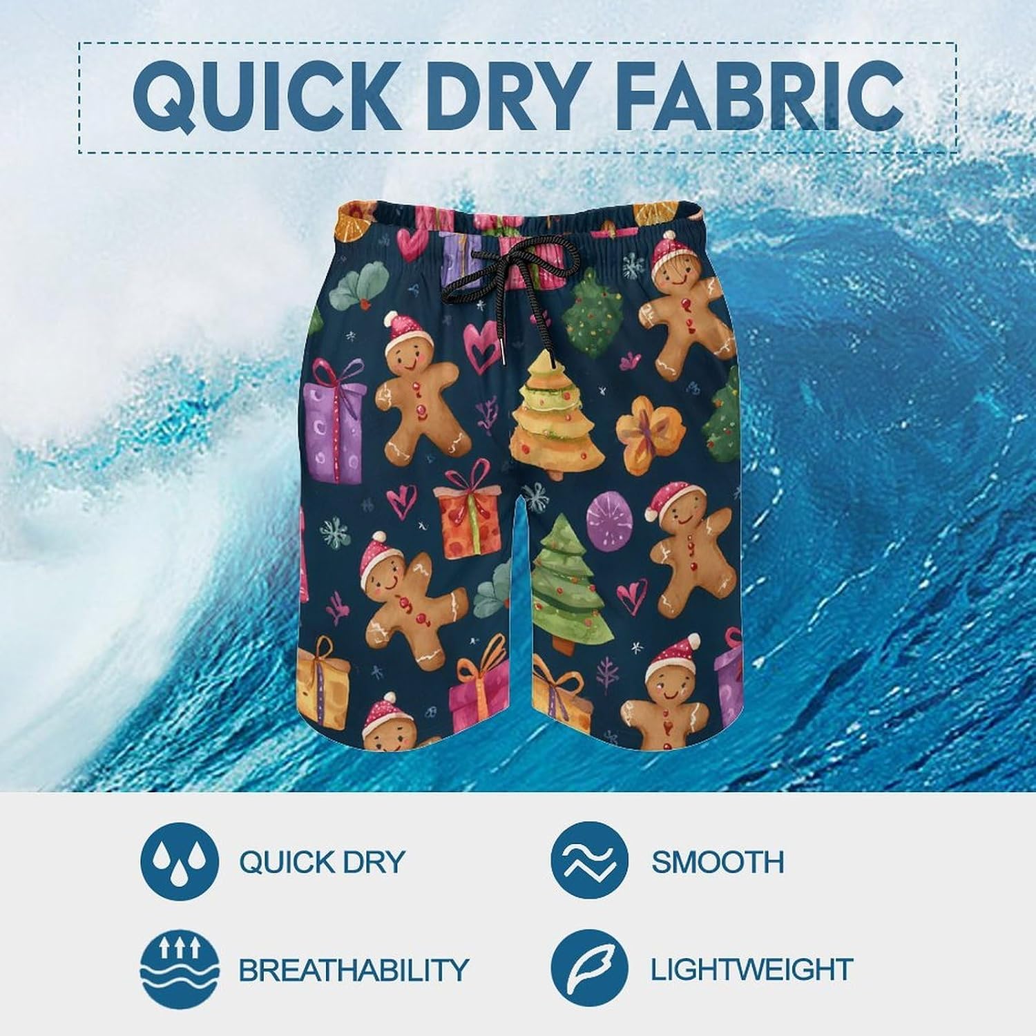 Christmas Gingerbreads Mens Swim Trunks Beach Swimming Board Shorts with Mesh Lining Athletic