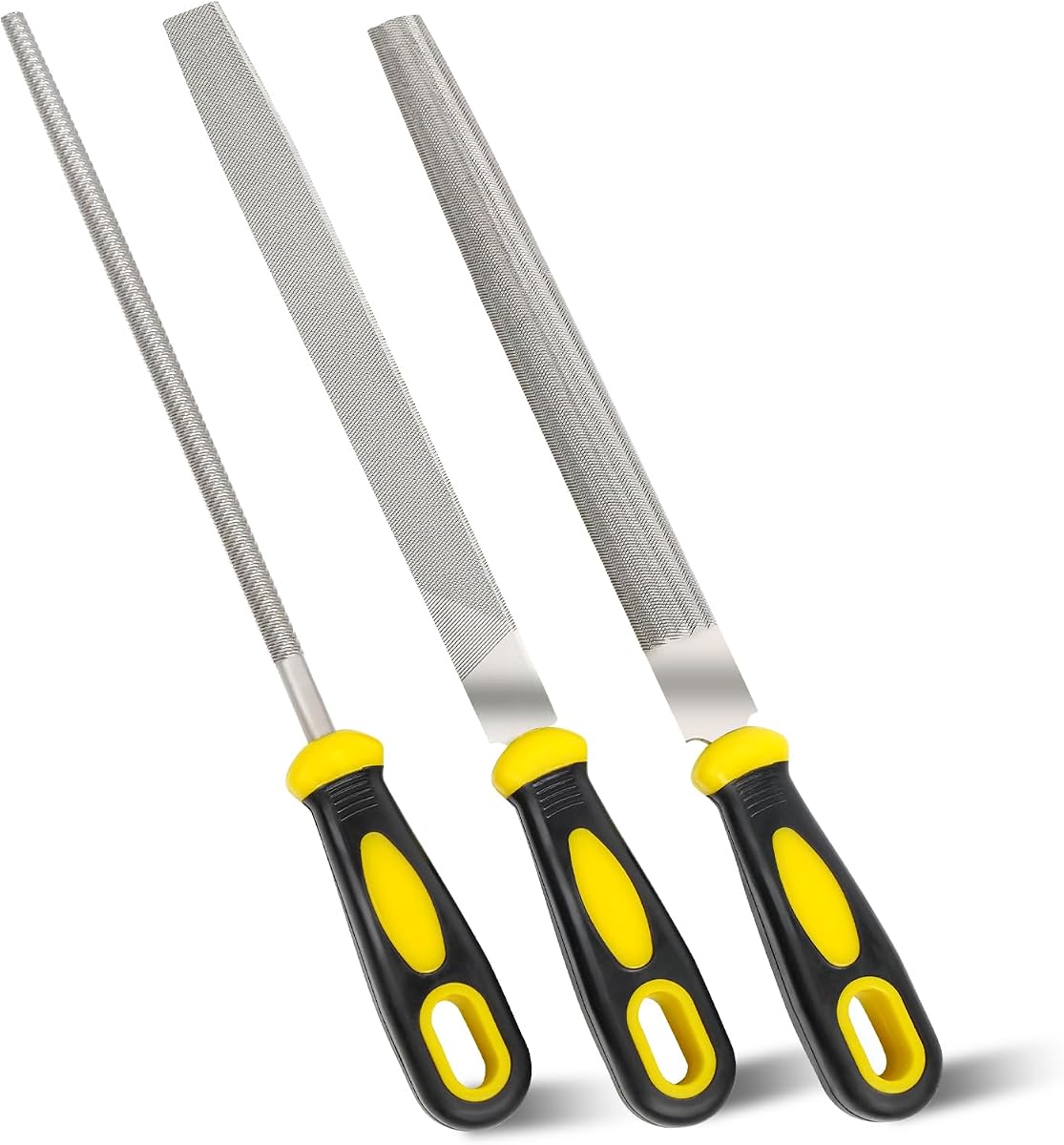 Metal File Set, Pack of 3, 8 Inch Flat, Round & Half-Round