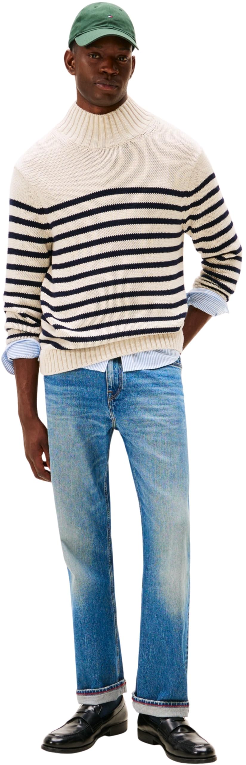 Tommy Hilfiger Breton Cotton Stripe Mock Neck Mw0mw41320 Suéter pulóver Hombre (Pack de 1)