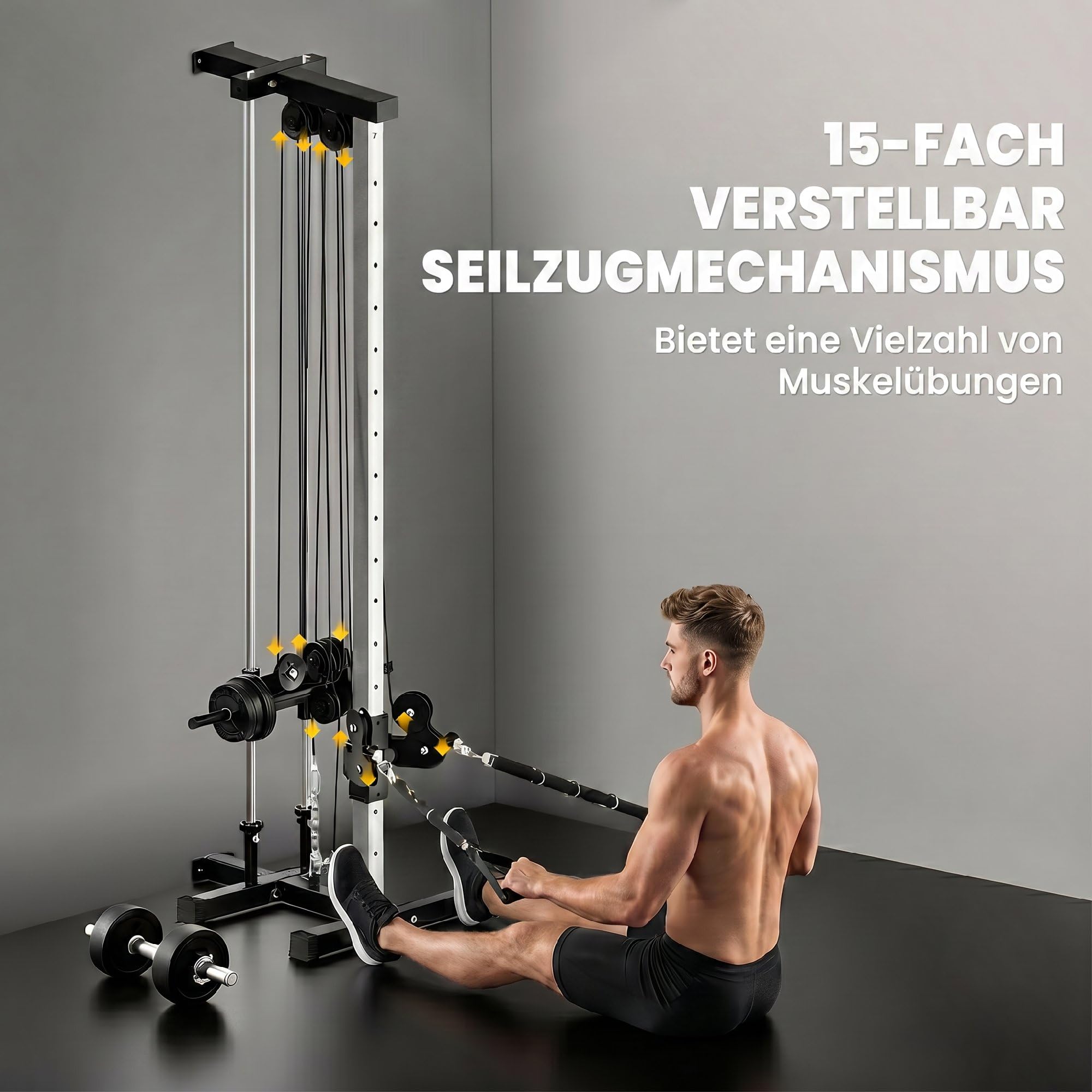 SPORTNOW Kraftstation höhenverstellbar 25-165 cm mit Dual-Pulley-Systemen Adaptern Multifunktionale Trainings-Gerät max. 120 kg, für Heimtraining 62 x 60 x 200 cm Schwarz