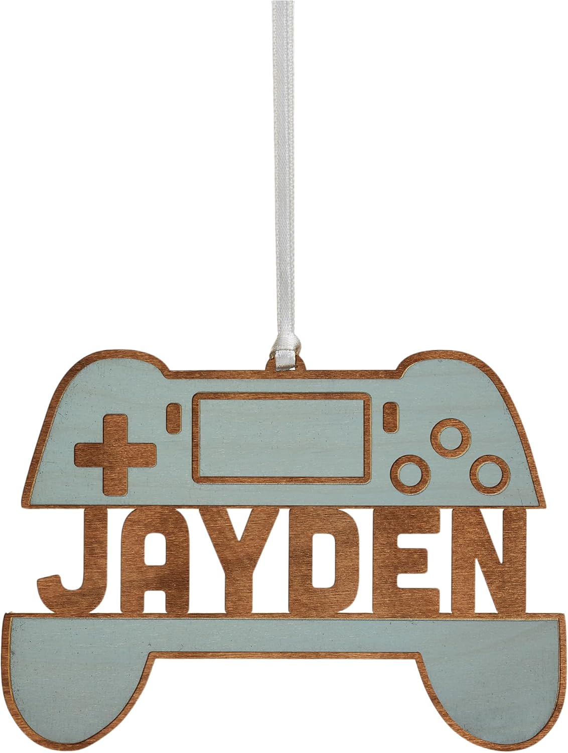 Personalization Universe Personalized Gamer Black bluWood Christmas Ornament - Engraved Name & Year - Custom Christmas Tree Decorations - Indoor Decor Engraving - Includes Hanging Ribbon - Made in USA