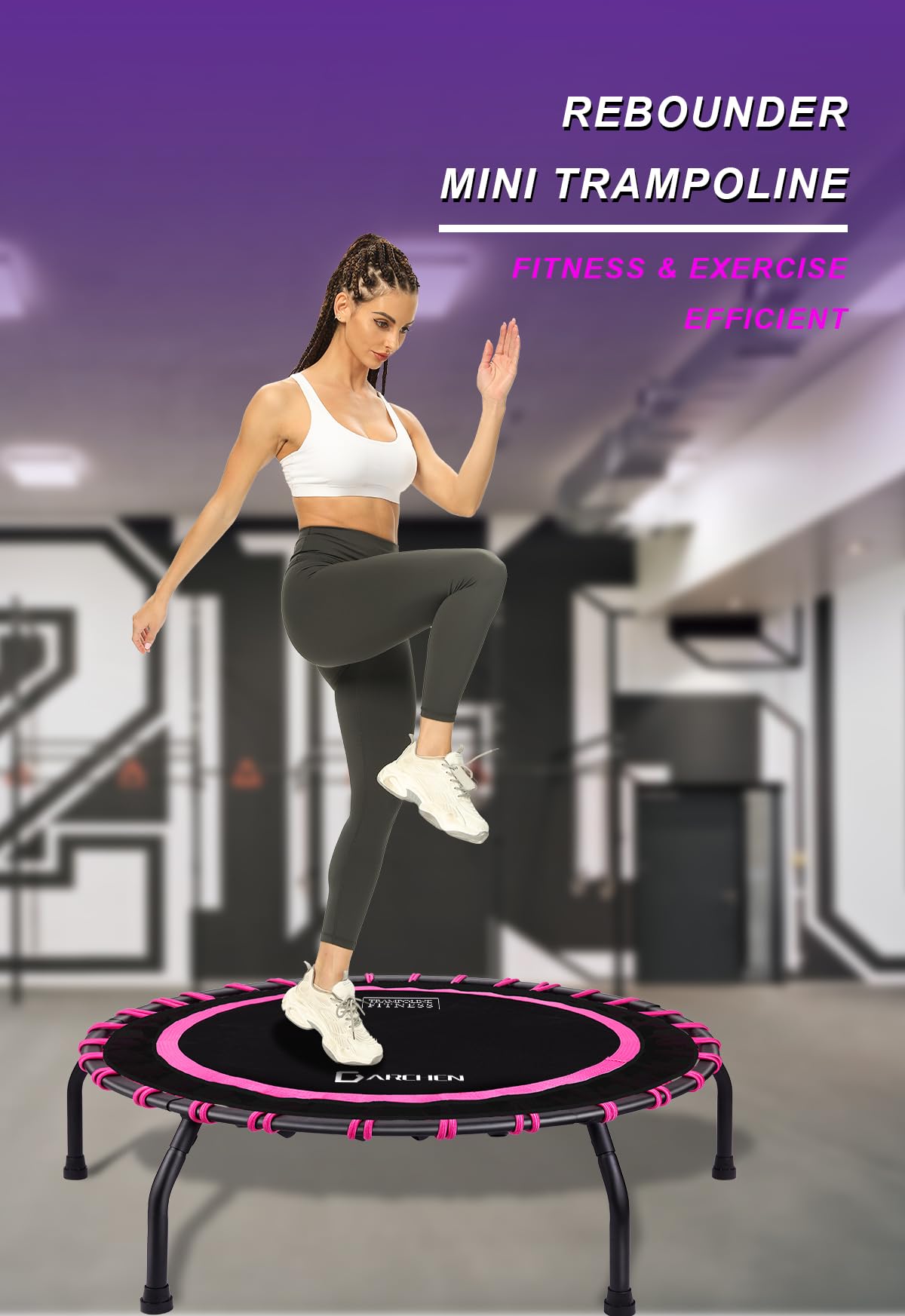 DARCHEN Mini trampolino Rebounder da 150 kg per adulti, piccolo trampolino per interni, per esercizi, allenamento, fitness, design migliorato per rimbalzo più sicuro e silenzioso [100 cm]