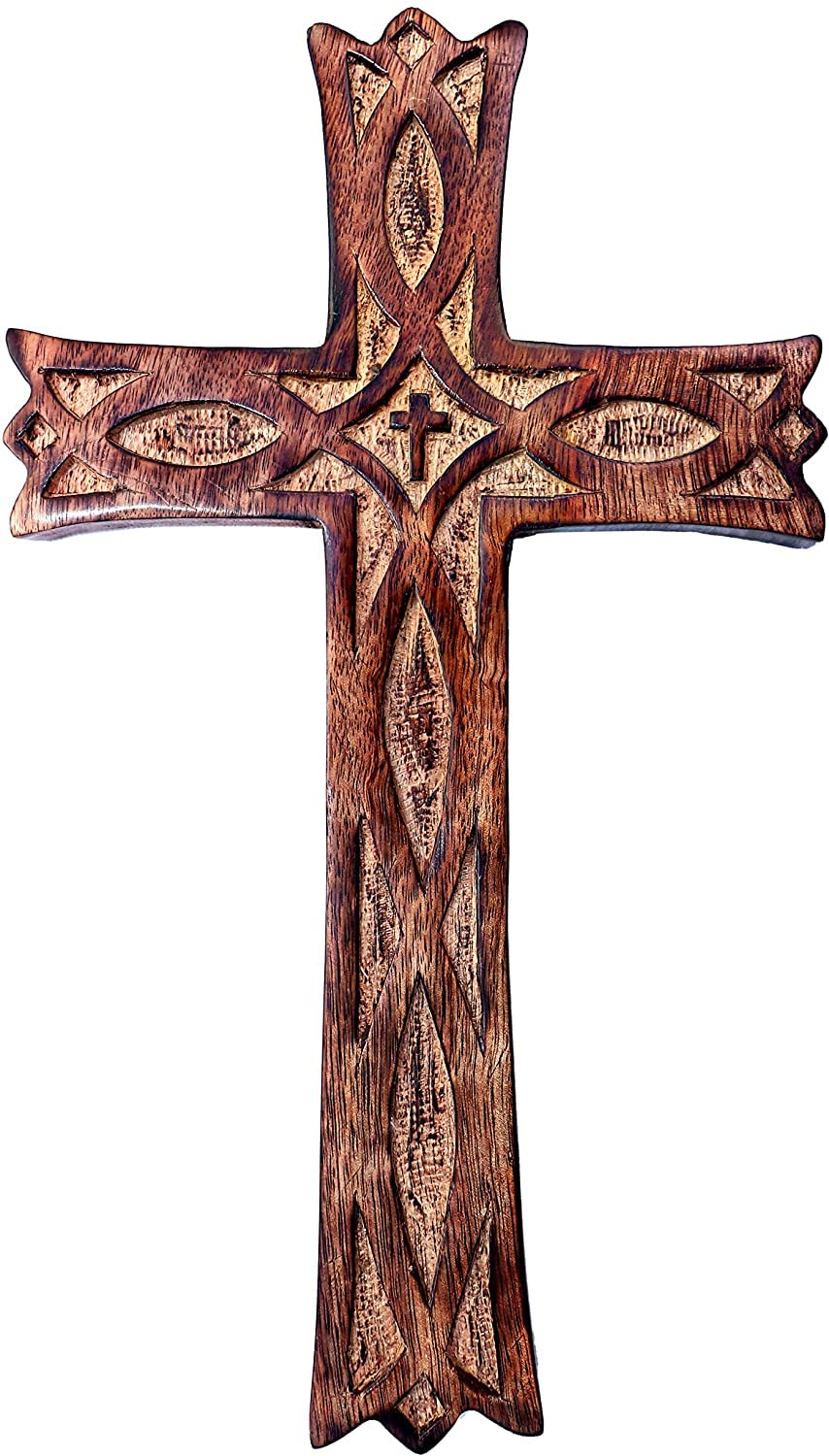 Cruz de pared de madera pequeña de 12 x 8 pulgadas para decoración religiosa 6