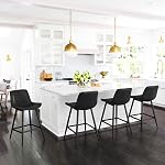 Cozyman 24 inch Counter Stool, Modern Bucket Barstools, Counter Height Bar Stools with Back and Footrest for Home Kitchen Island Restaurants, Set of 4, Black