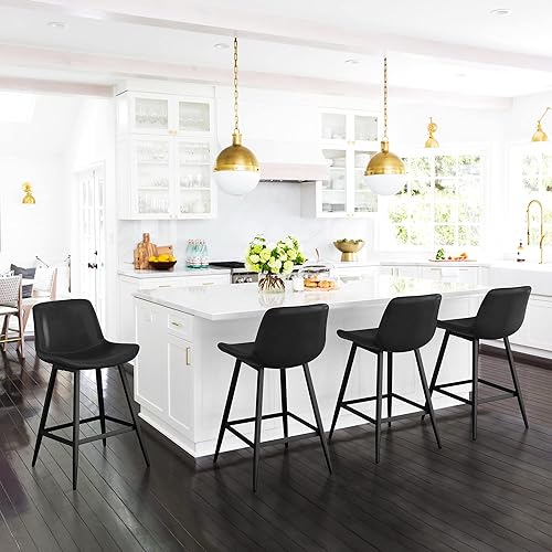 Miniatura 10 de Cozyman Taburete de bar moderno, juego de 4 taburetes de mostrador de 24 pulgadas, encimera de cocina con respaldo y reposapiés, taburetes de bar