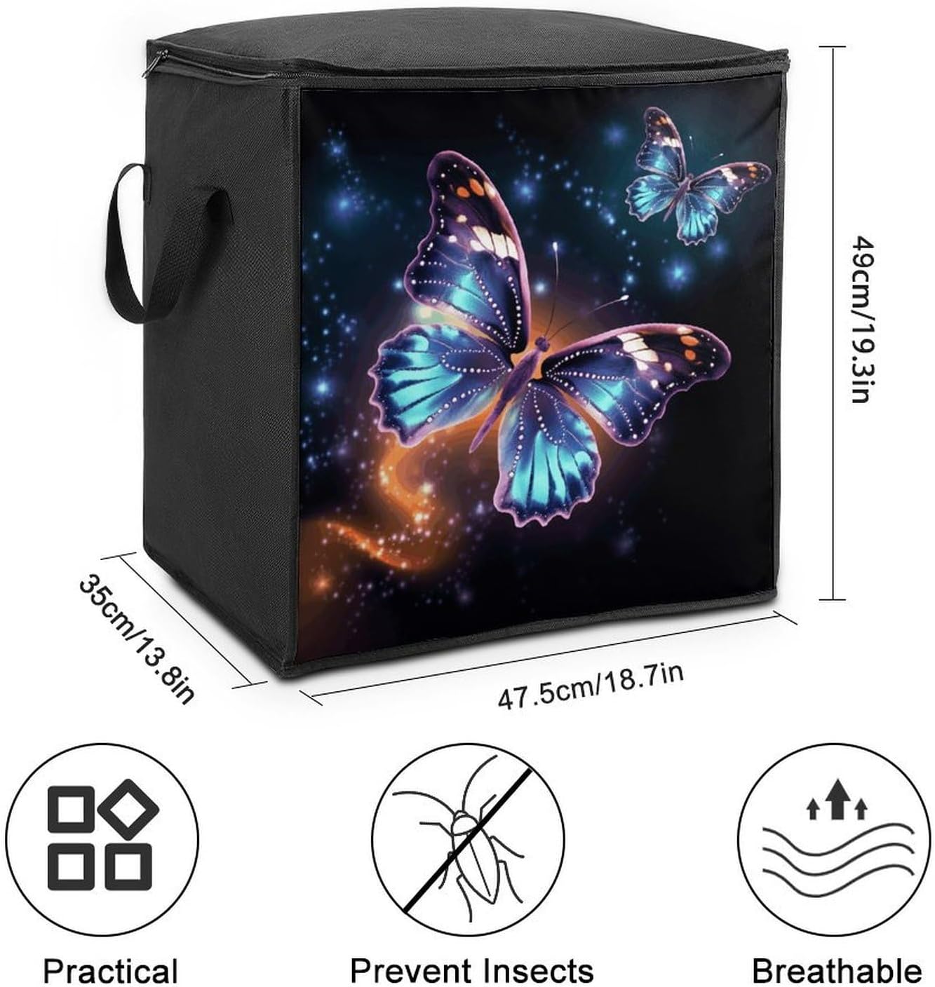 Butterfly And Stars Storage Bags Moving Bags Storage Bins | Comforter Storage Bag Reinforced Handles & Zippers Foldable Closet Organizers and Storage for Blanket Pillow Clothes
