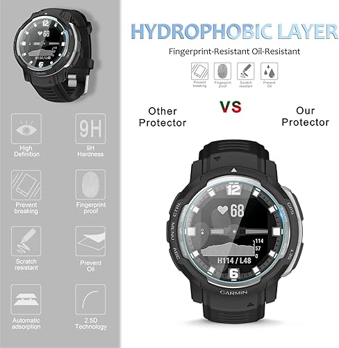 Miniatura 5 de Suoman Paquete de 3 protectores de pantalla para Garmin Instinct Crossover, antiarañazos Película protectora de pantalla de vidrio templado de