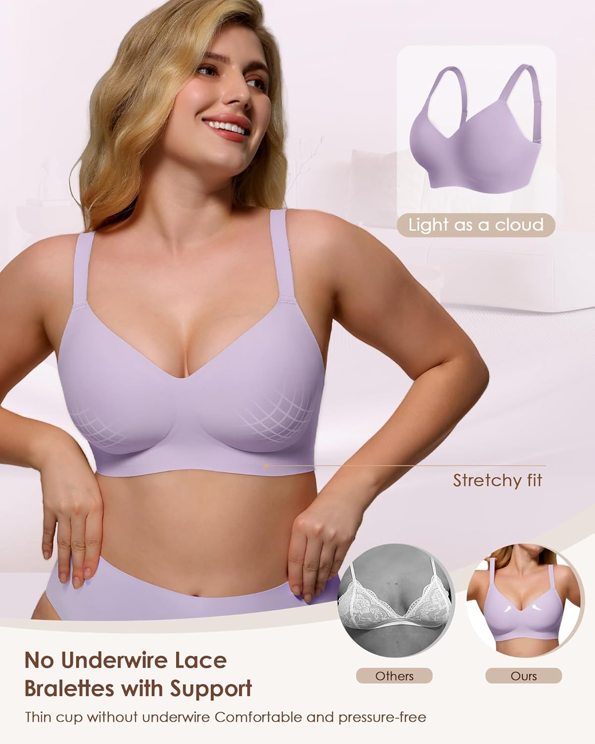 As Fairy Womens Soft Comfortable No Underwire Bras V Neck Seamless Push Up Bralettes Full Coverage Tshirt Brassiere - Image 5
