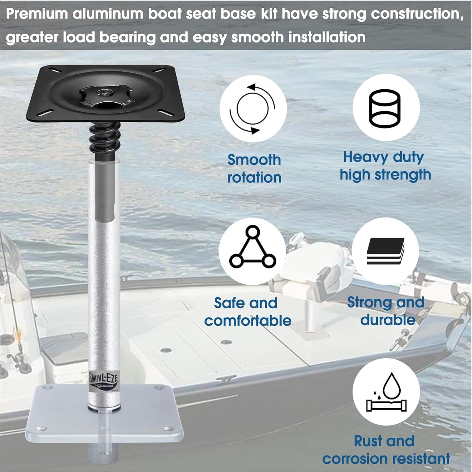 Ensemble de siège sur pied pour bateau – Base de siège marine stable, support de siège de bateau robuste | Siège de bateau et piédestal combinés avec support de siège de bateau, piédestal de siège rég