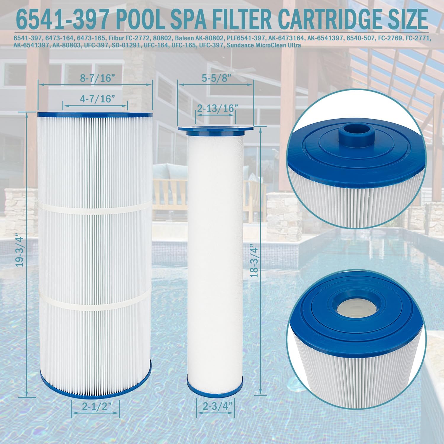 Qagea 6541-397 Pool Spa Filter Cartridge Fit for Sundance Spa Filter 880 Series (Outer Filter 6473-165, Inner Filter 6473-164), Hot Tub Replacement Cartridge Replaces FC-2772, 80802, AK-80802