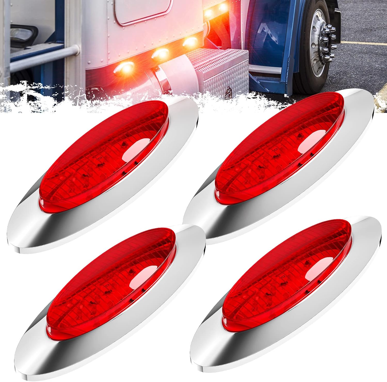 PSEQT 6.5'' Oval LED Side Marker Lights Trailer Clearance Stop Turn Signal Lights w/Red Lens Surface Mount 16LED Fender Front Rear Running Light Waterproof for Truck Pickup Caravan RV Bus (Amber)
