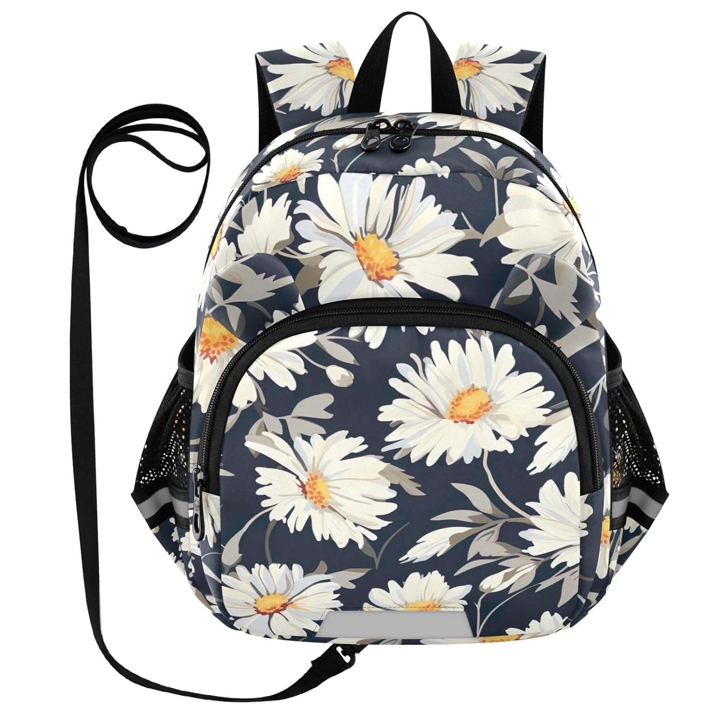 Black Floral Flowers Toddler Harness Backpack for Boys Girls 3-6 Years Kids Backpack with Anti Lost Safety Leash Baby Harness Bookbag for Walking Travel Preschool