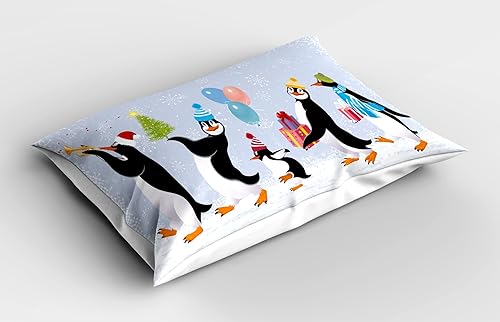 Miniatura 4 de Ambesonne Funda de almohada de Navidad, diseño tradicional de ramas de bayas de acebo, estampado de nieve y efecto bokeh, funda de almohada