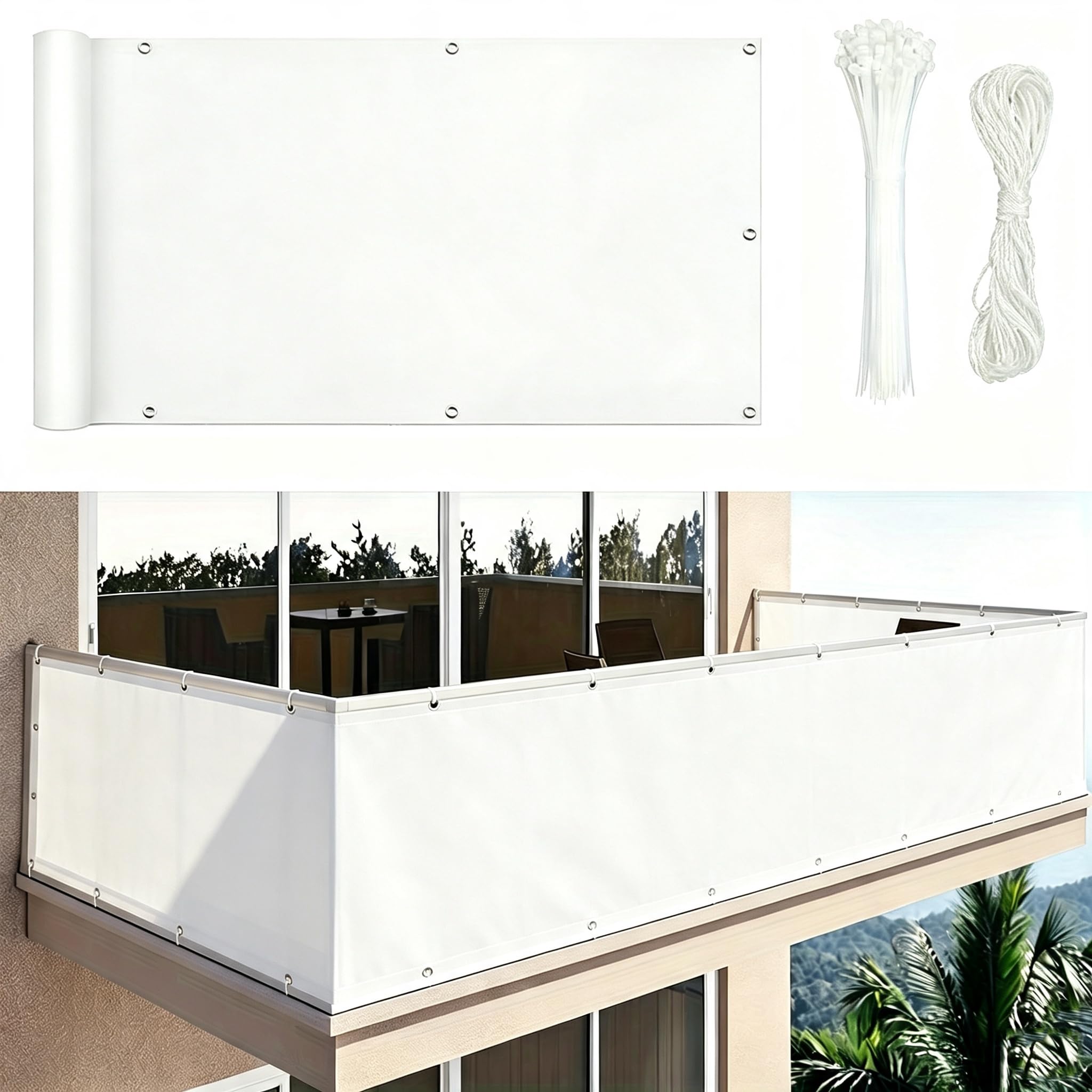 Malla de privacidad para cercas - 3.5x3M/350x300CM Blanco - Imalla Resistente privacidad, Barrera de Malla Exteriores, barandilla de Seguridad Balcones y terrazas, Bridas para Cables