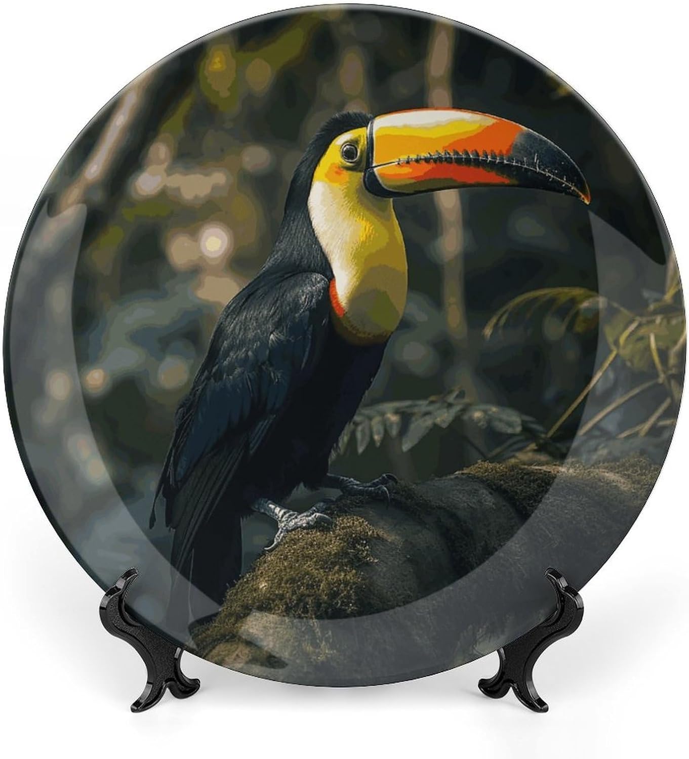 Bone China Decorative Plates Colorful Toucan Ceramic Decorative Plate Wall Decor with Display Stand Ceramic Ornaments for Wall Hanging Decoration