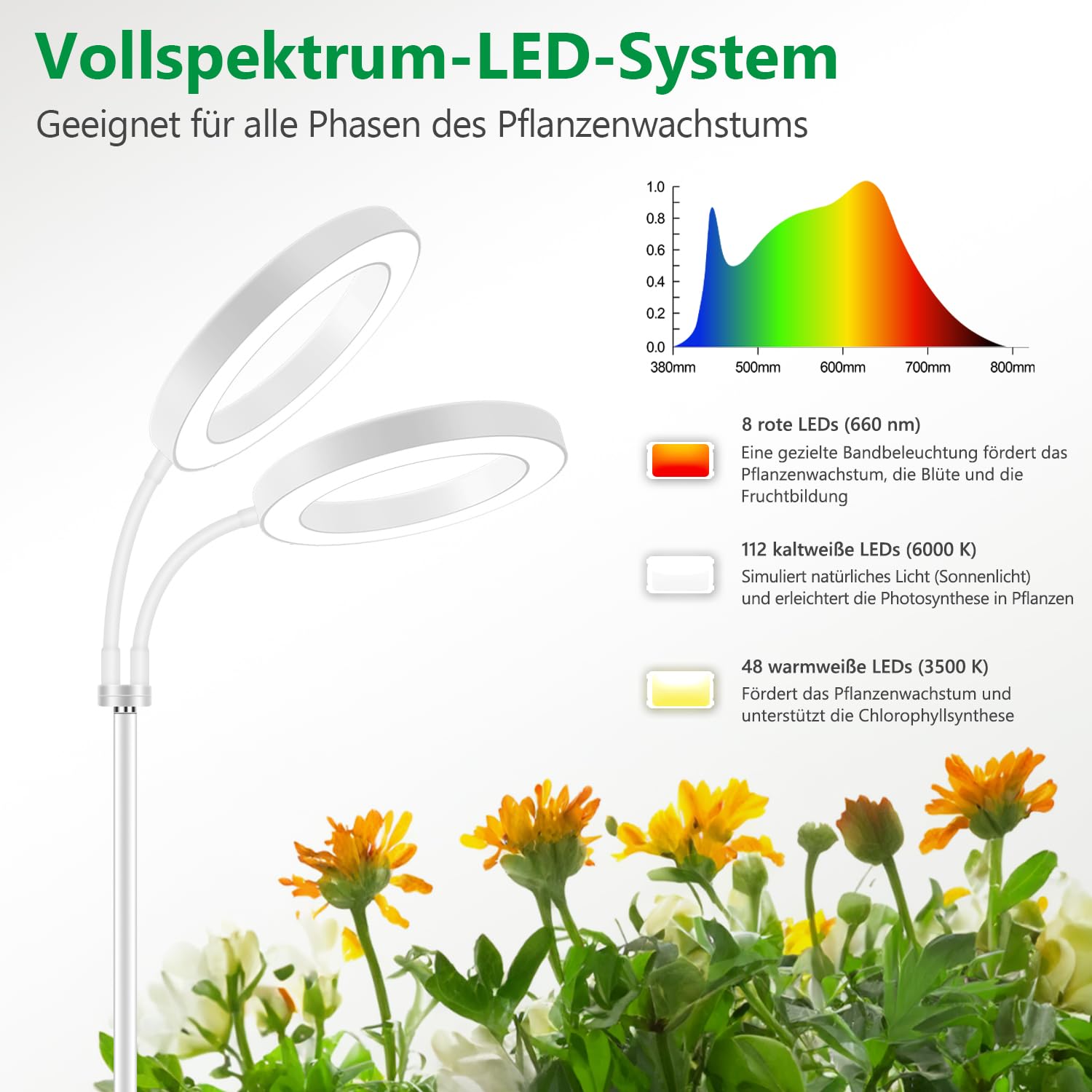 Aumtrly Lampada per piante, 2 teste, 168 LED, spettro completo, con supporto regolabile in altezza, 6000 K, luce bianca per piante con timer da 6/12/16H, 5 livelli di luminosità, 3 modalità di colore
