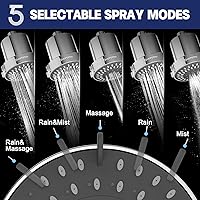 Vista 6 de HOPOPRO - Regadera con filtro de alto caudal, 5 modos, fijo de alta presión con filtro, 2 en 1 para agua dura, elimina el 99% de cloro y mejora