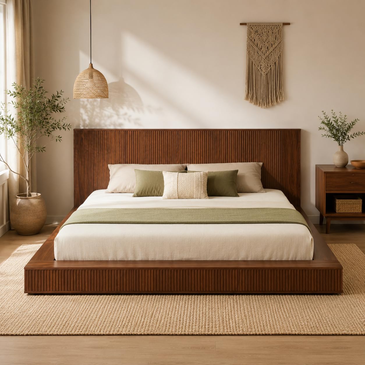 Photo 1 of KEIKI King Solid Wood Platform Bed Frame - Japandi Style, Walnut
