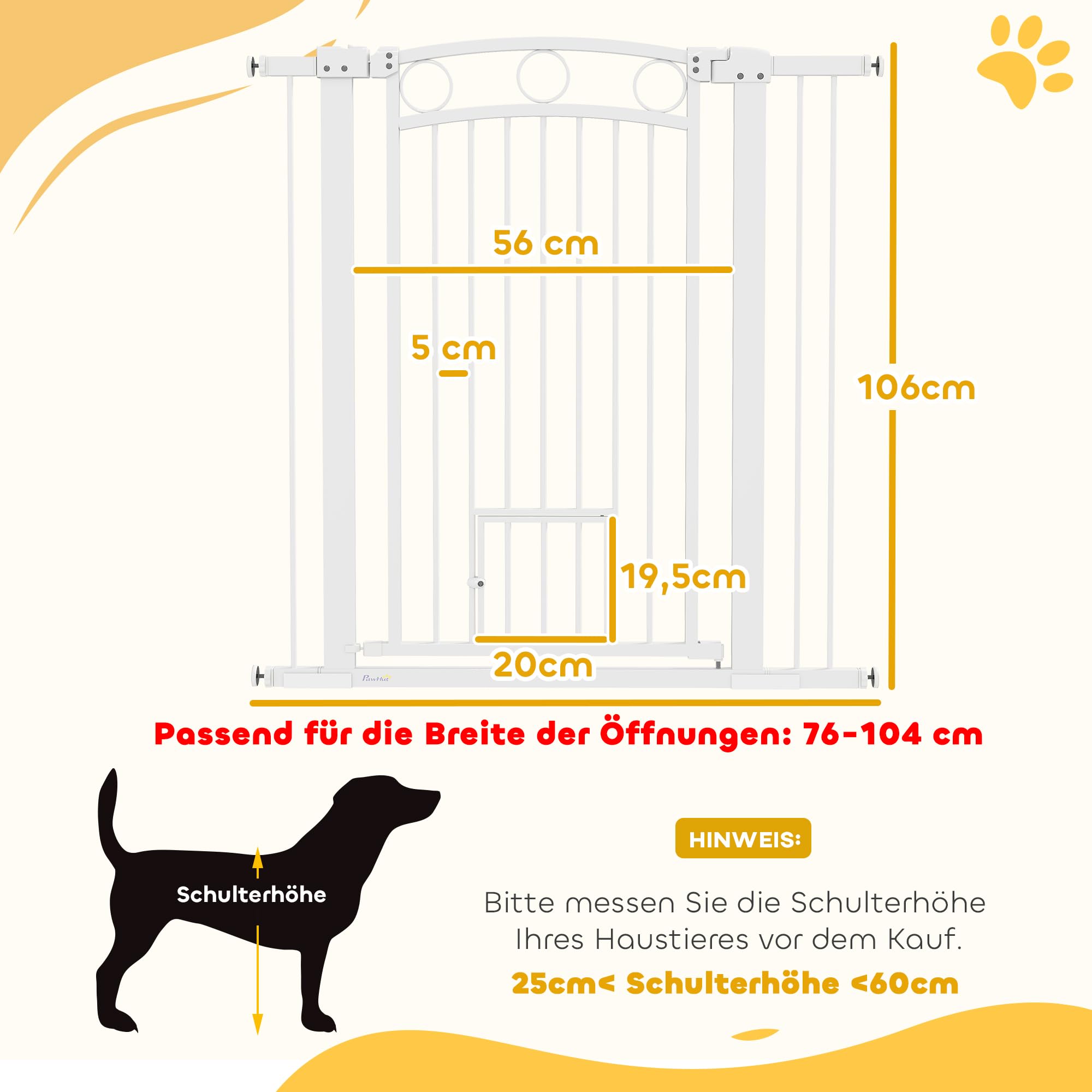 PawHut Puerta Puerta de Seguridad Perro, 76-104 cm Barrera Puerta sin taladrar, Puerta de Escalera de Acero, Puerta de Escalera con Puerta de Gato, Puerta de Seguridad, Puerta de Seguridad para | Barrera de seguridad para escaleras, de acero, con puerta d