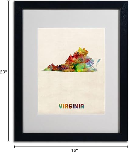 Miniatura 6 de Trademark Fine Art Mapa de Virginia - Arte enmarcado mate por Michael Tompsett en marco negro, 16 x 20 pulgadas