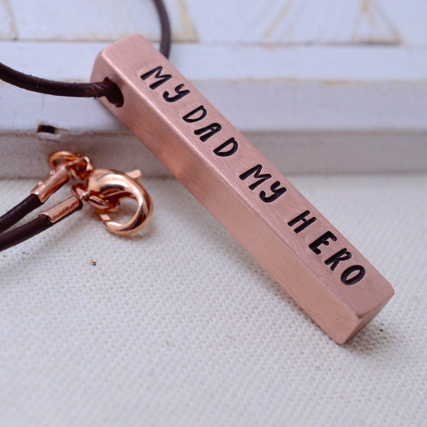 Personalized Copper Bar Necklace My Dad My Hero, Father's Day Present for Him, Daddy Father Grandfather Necklace