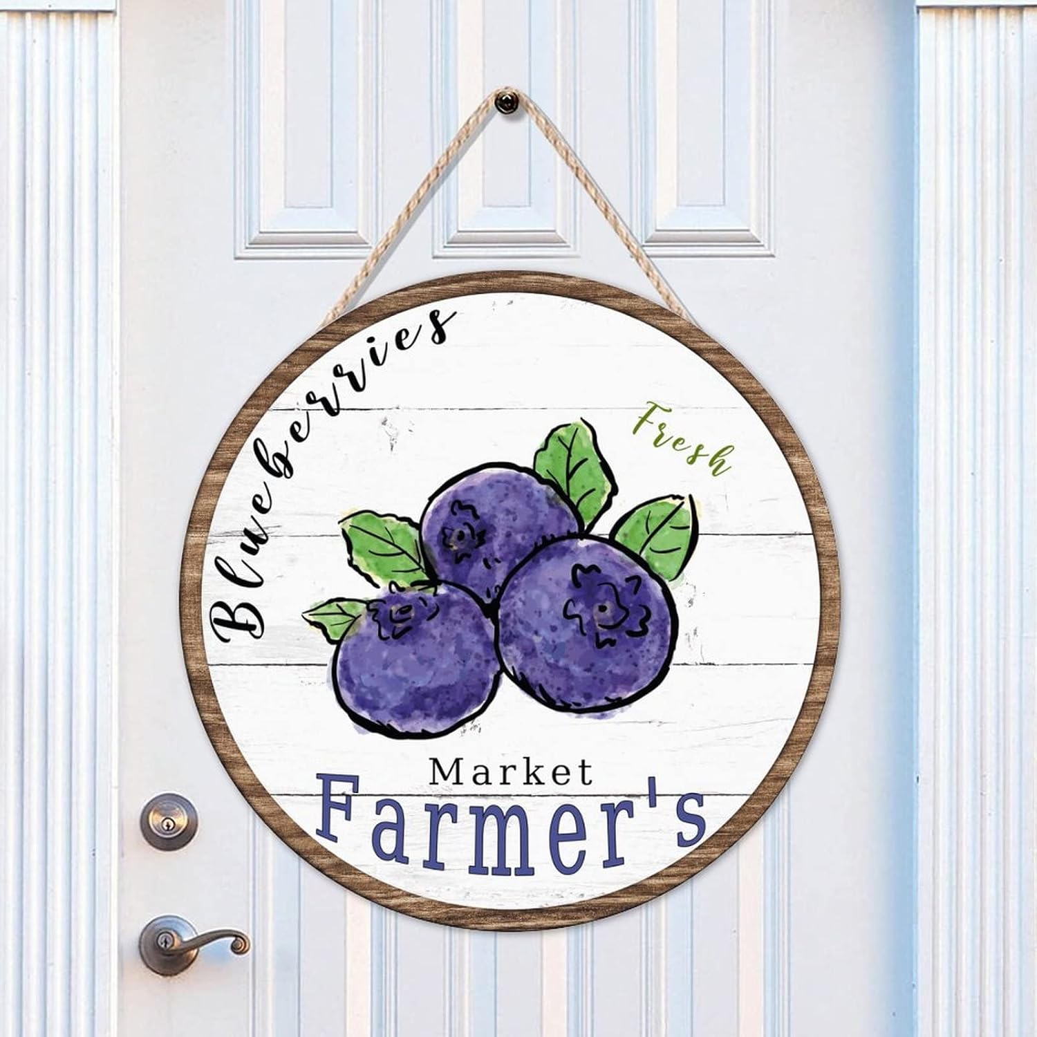 Vintage Fruit Blueberry Wood Door Sign Fresh Front Door Sign 16x16in Rustic Wall Door Hanging Sign Farmhouse Front Porch Decor Housewarming Gifts