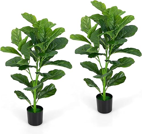 Miniatura 1 de BECOMFORT Juego de 2 higuera artificial de hoja de violín de 3 pies, planta de ficus pandurata falsa con 32 hojas, planta de ficus lyrata sintética