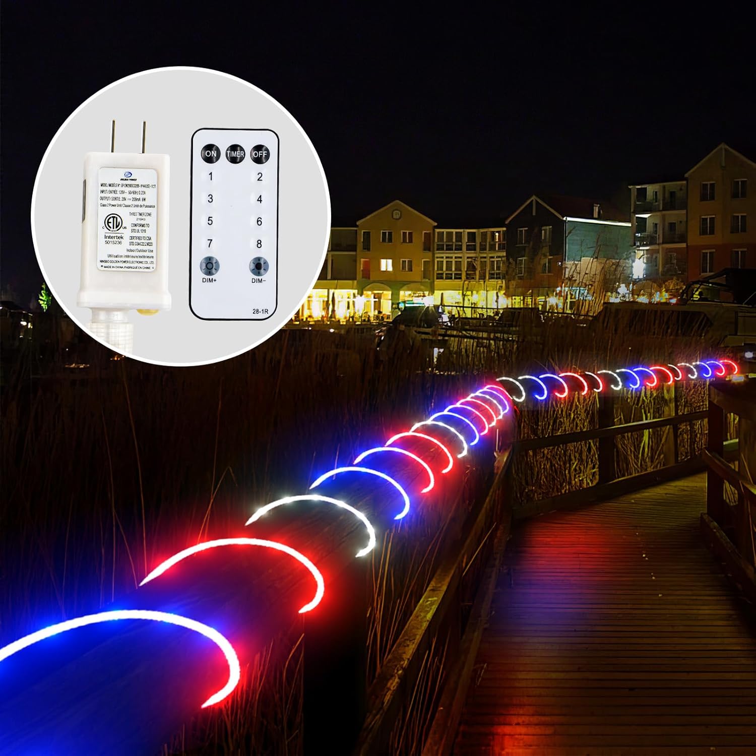 4th of July Decorations Outdoor Lights, 100ft 1200 LED Red White and Blue Rope Lights Patriotic Rope Lights Plug in 8 Modes Remote Timer with Memory for Independence Day National Day