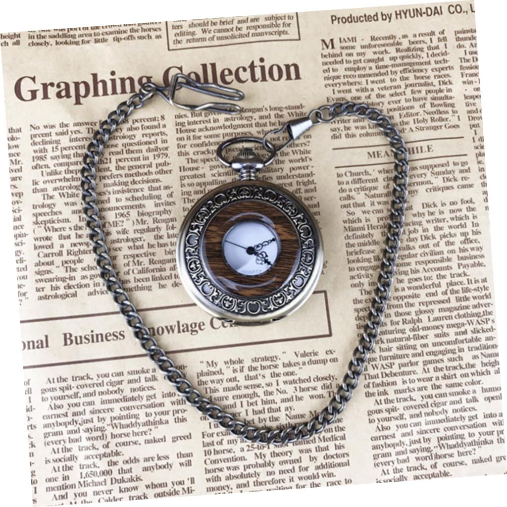 GALPADA Vintage Bronze Quartz Pocket Watch with Hollow Grain Cover Mechanical Design with Chain Accurate Timekeeping for Men Gift for Father Husband