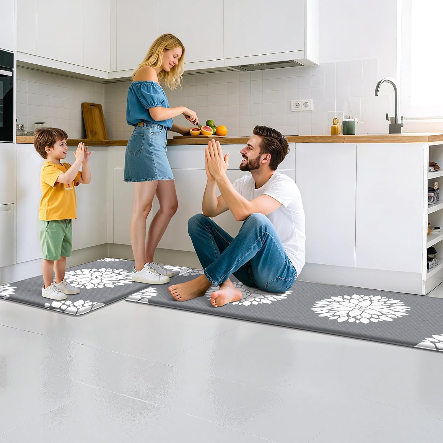 Kitchen Mats for Floor[2PCS], Soft Anti Fatigue Kitchen Rugs for Home, Water Resistant Cushioned Standing Desk Mats, Non-Slip Comfort Mat for Floor, Kitchen, Office, Sink, Laundry(Grey)