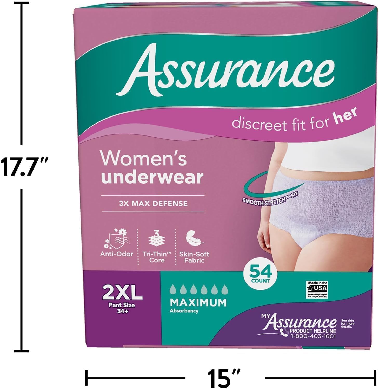 Generic Assurance Women's Incontinence & Postpartum Underwear, 2XL, Maximum Absorbency (54 Count), Purple