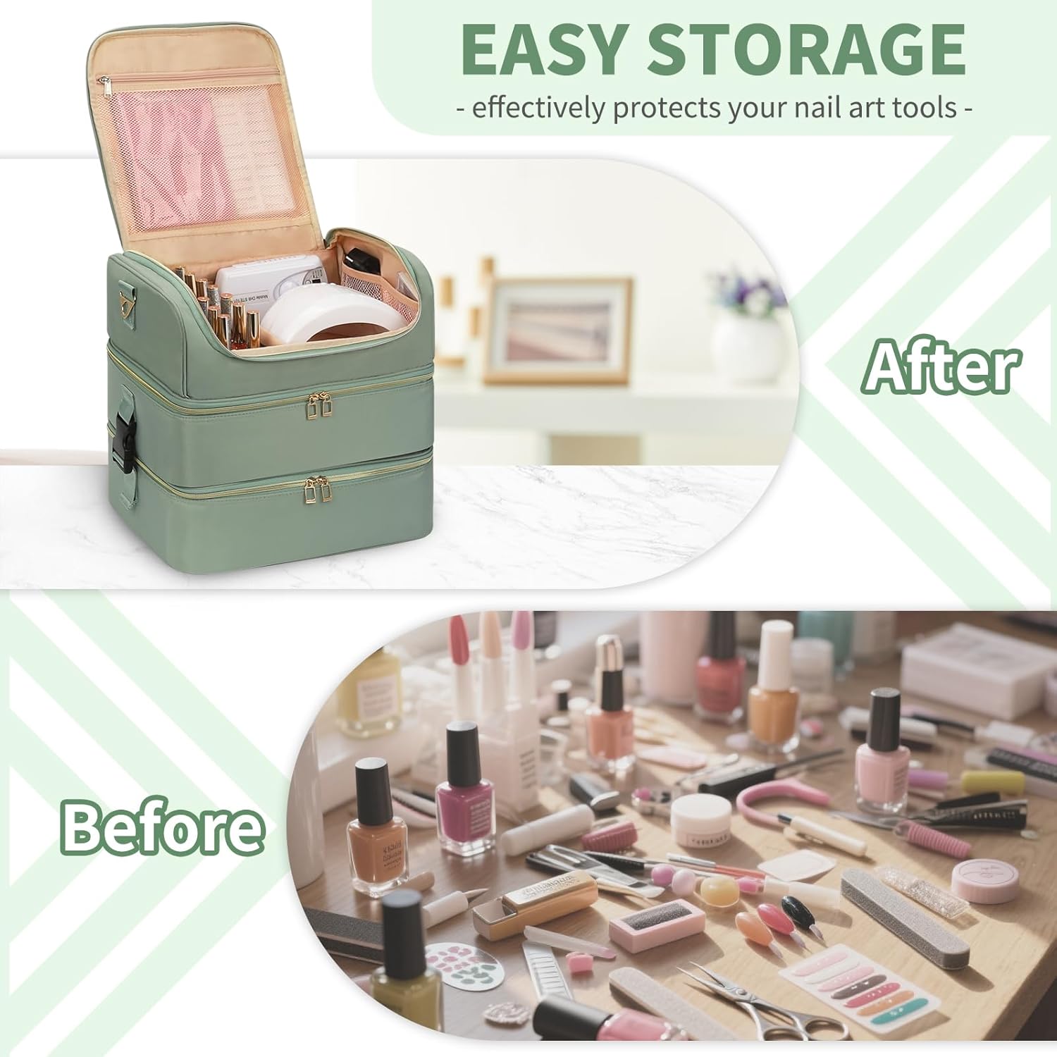 Extra Large Nail Polish Organizer Holds 117 Bottles - Three Layer Nail Organizers And Storage Bag, Portable Nail Supplies Organizer Case, Nail Tech Kit Travel Carrying Box with Shoulder Strap