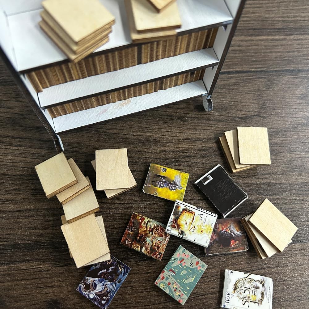 100 Pcs Blank Mini Books for Miniature Bookshelf, Wooden Anxiety Bookshelf Mini Books 1:12 Scale Dollhouse Books, DIY Crafts to Build Your Own Miniature Library Reading Books image 5