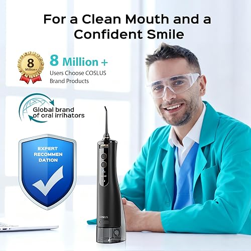 Miniatura 4 de COSLUS Irrigador dental portátil para dientes 10 ajustes de presión Selección dental de agua profesional para ortodoncia, aparatos ortopédicos y