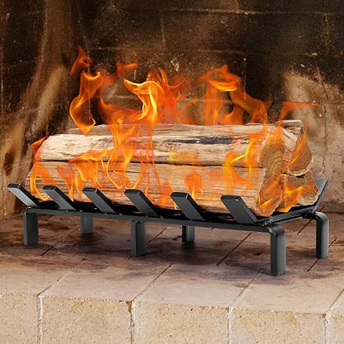 Miniatura 2 de Rejilla de chimenea de 13 pulgadas con retenedor de brasa, estante de rejilla de estufa de leña, soporte de leña de acero sólido resistente, rejilla