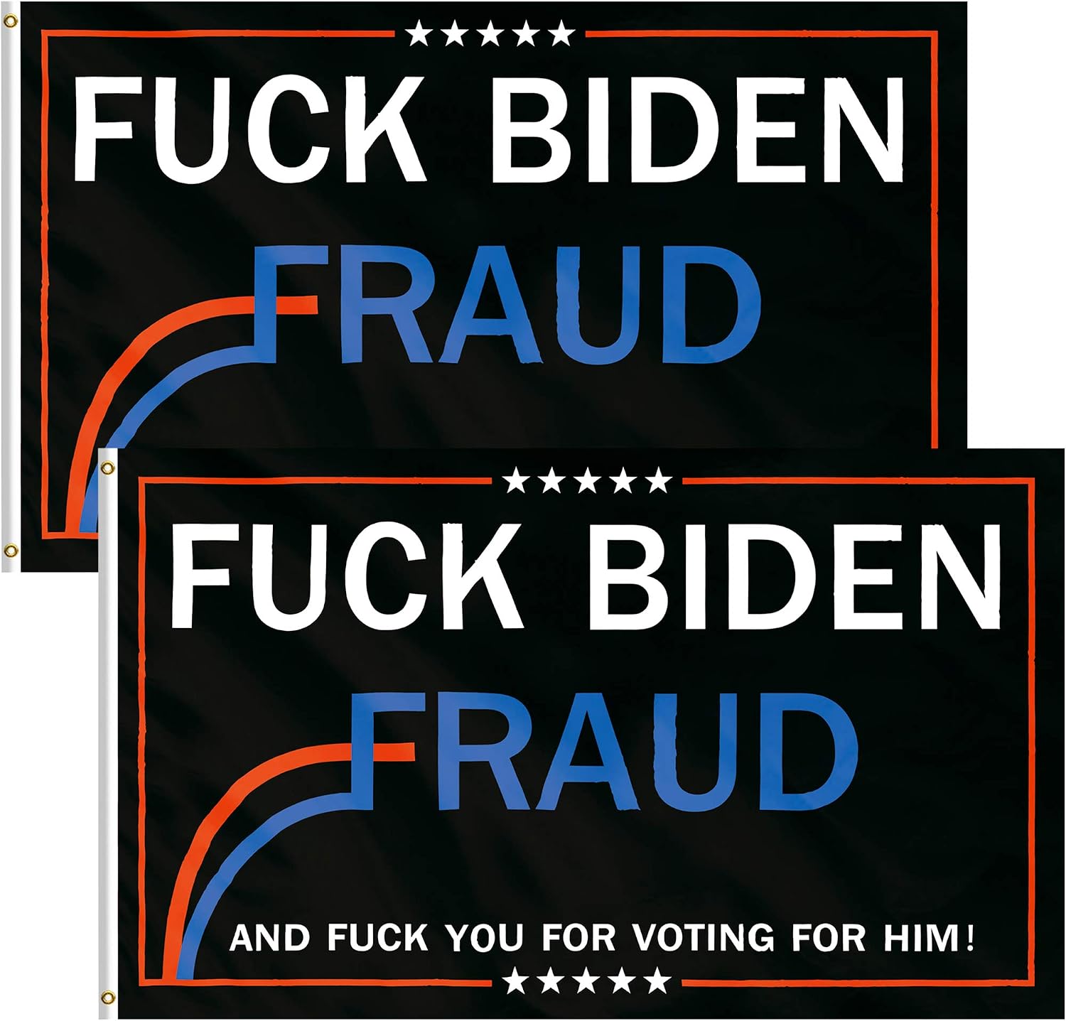 WIBIMEN Fuck Biden Flag (2 Pack) - Fraud Biden Flag 3X5 FT- Voter Suppression Fraud Biden Logo Parody Flag- Fuck Biden Flag Vivid Color and UV Fade Resistant - Cool outdoor Flags Fuck Biden