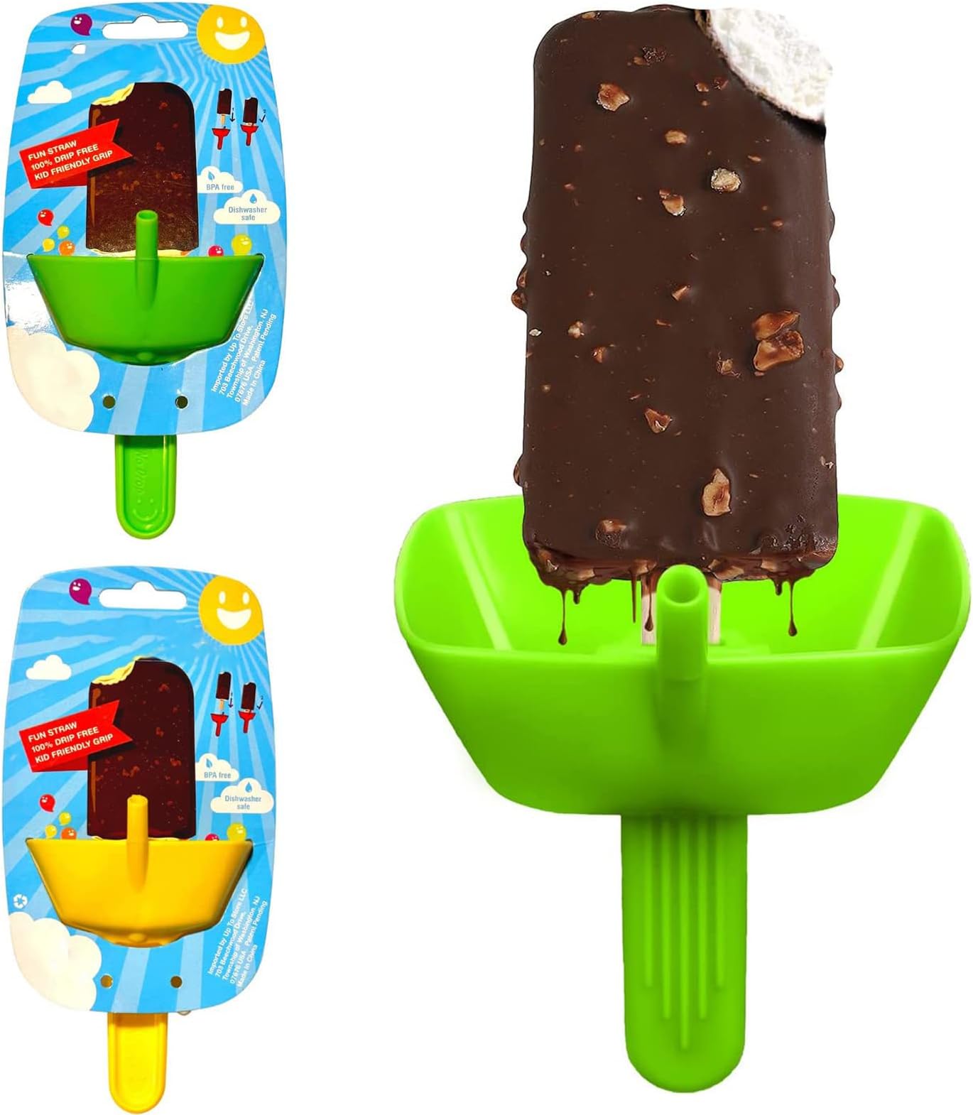 2Pcs Ice Lolly Holder, Reusable Drip Free Popsicle Holder, Ice Pop Holder No Drip Popsicle Holders with Straw for Home Gadget, Summer Party (y+g)