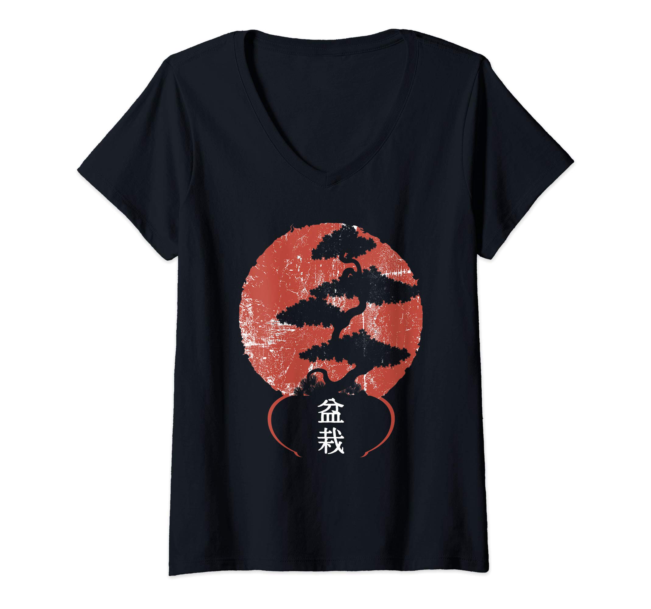 Bonsai Tree & Co.Womens Bonsai Tree Graphic Tee Japanese Zen Apparel V-Neck T-Shirt